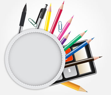 School theme background with different tools. Vector illustratio